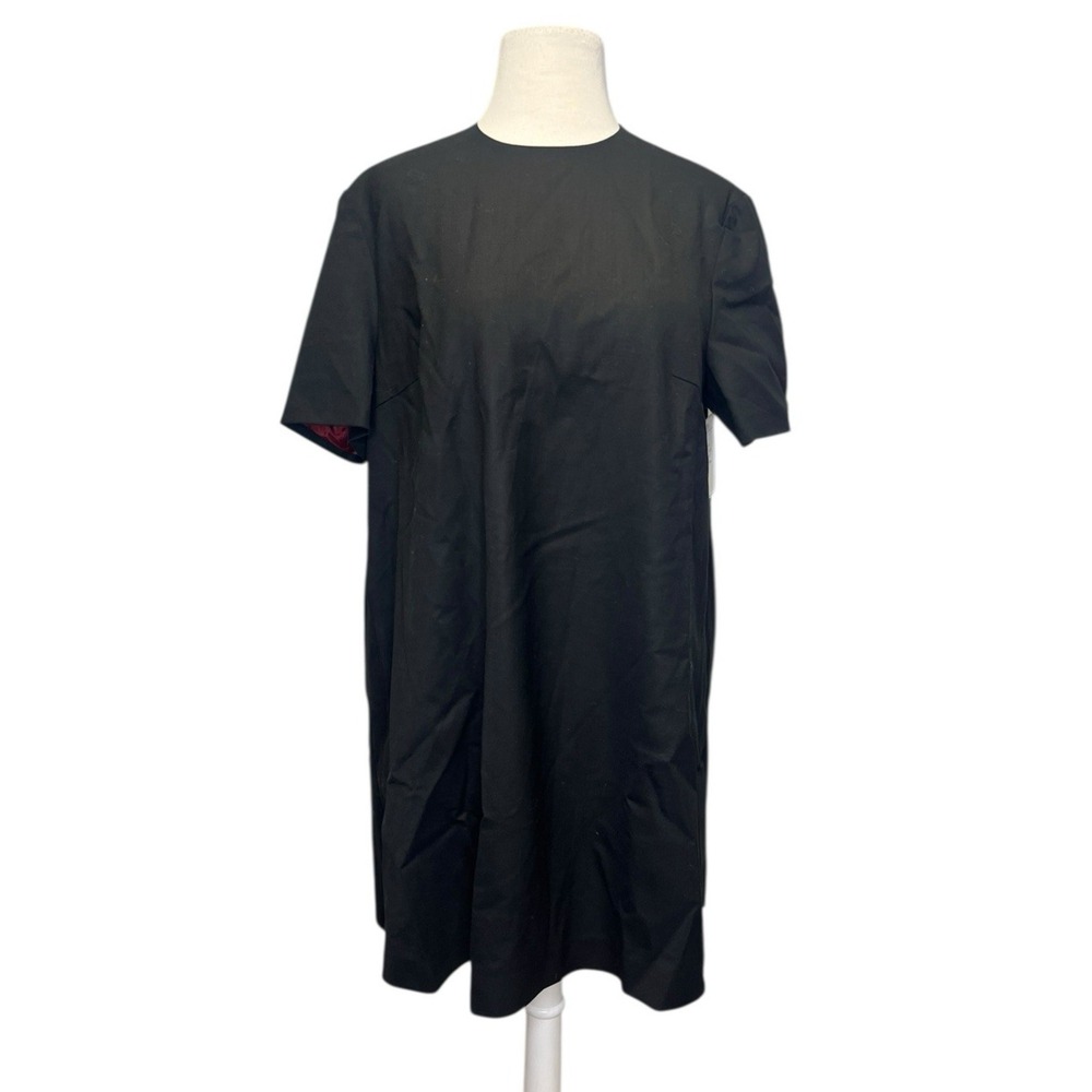Sara Battaglia Swing Mini Dress sz 44 Medium Short Sleeve Black NWT Back Pleat